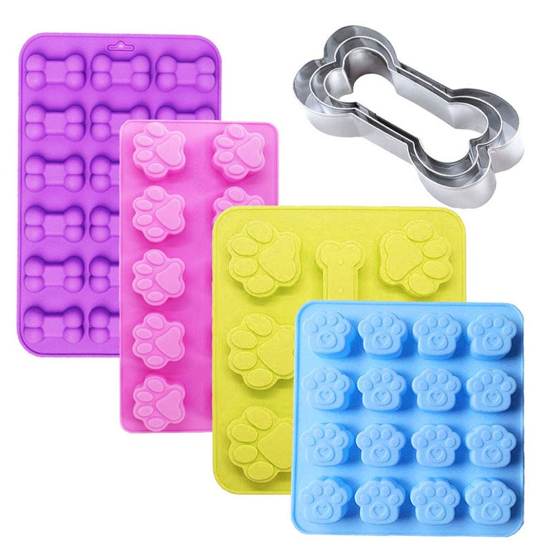 Ausplua 7 Pack Dog Treat Molds, Puppy Paw and Bone Molds, Non-stick Dog Ice Molds Trays, Reusable Baking Molds for Chocolate, Candy, Cupcake, Biscuits- perfect Puppy Cookie Molds for Pet lovers - Image 1
